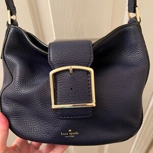 kate spade navy leather crossbody with gold buckle